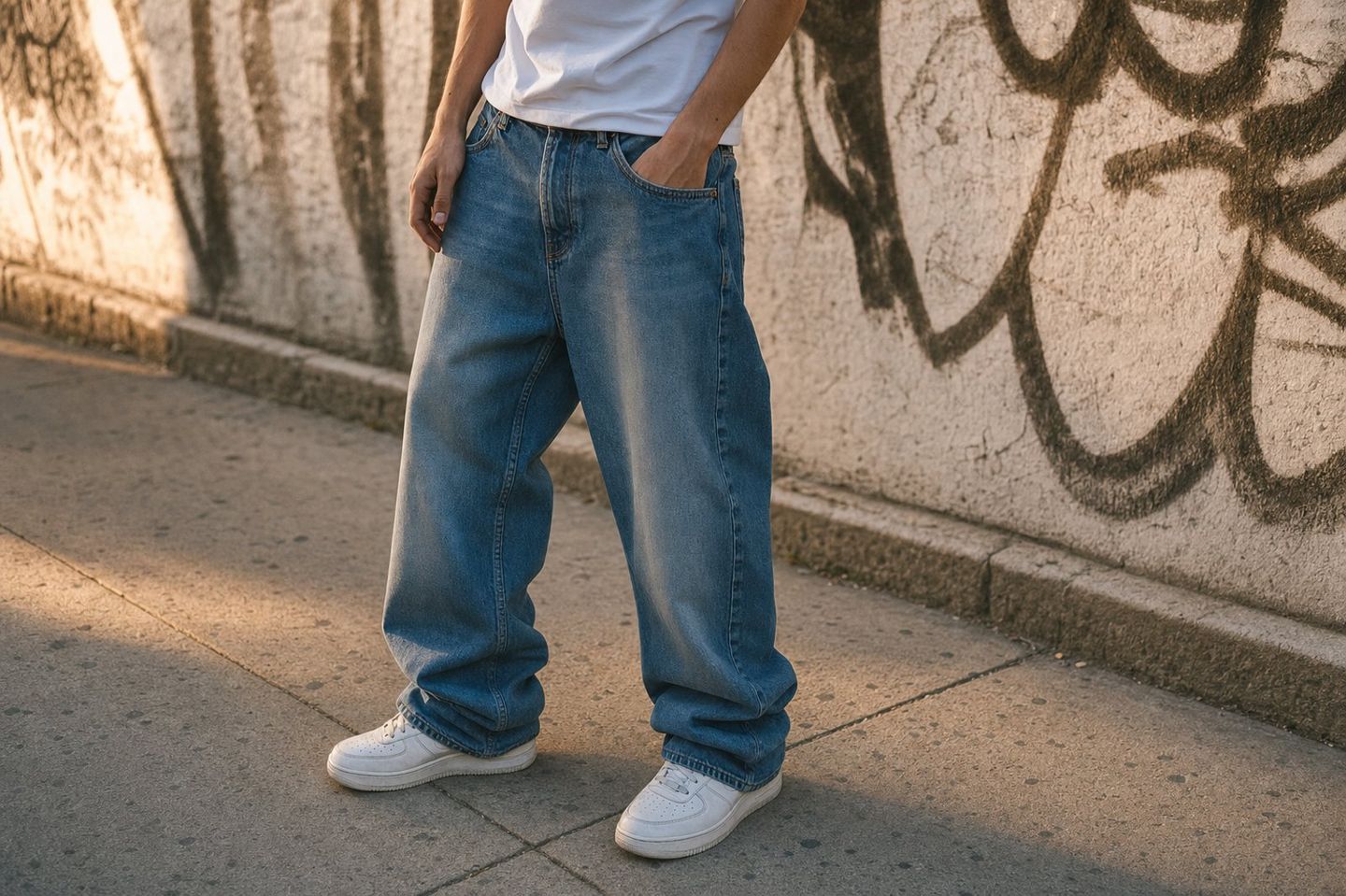 Homme en jean baggy vintage et sneakers