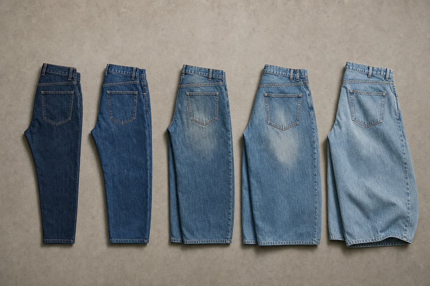 Cinq coupes de jean vintage cote a cote