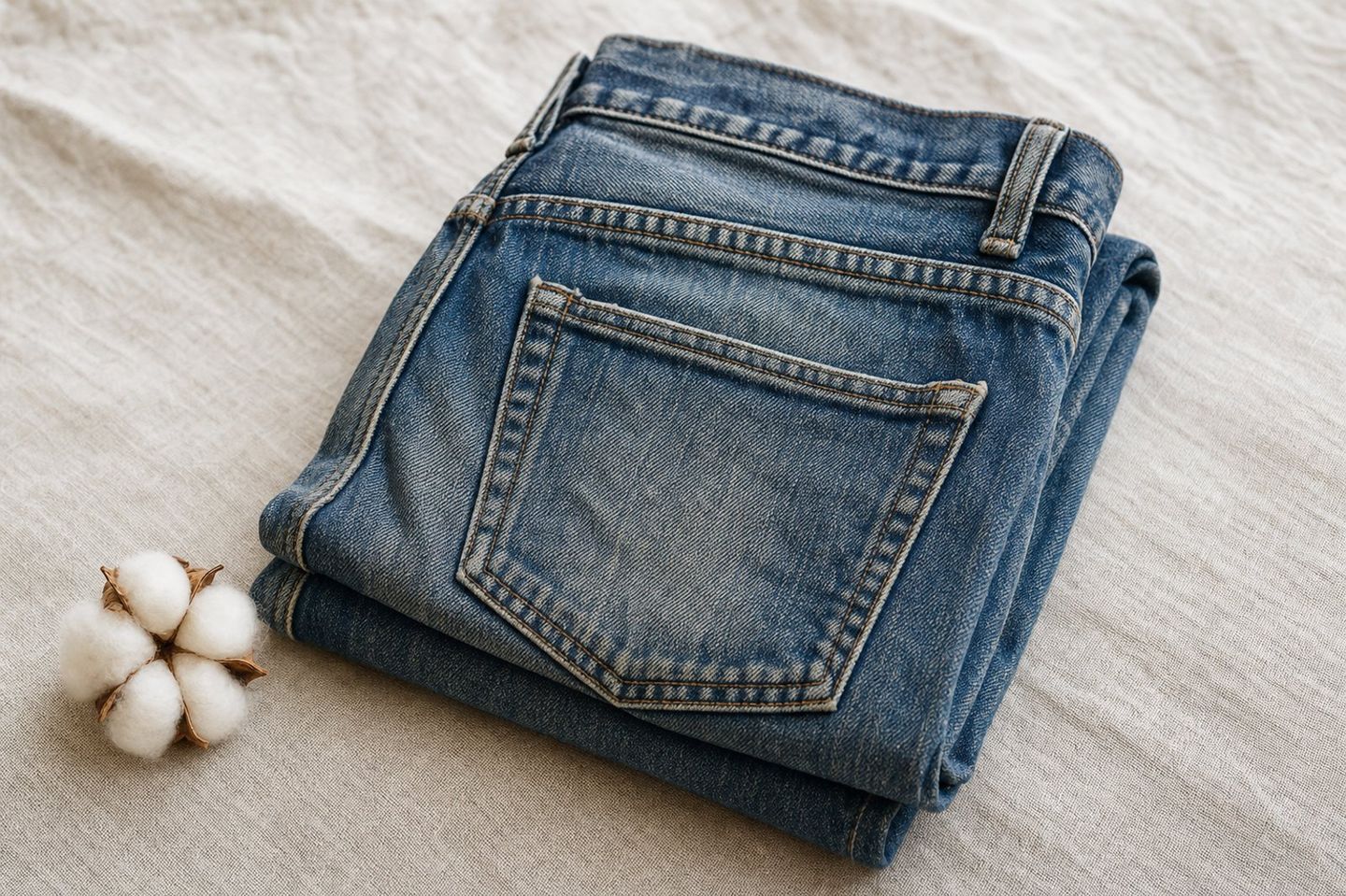 Jean vintage patine et fleur de coton