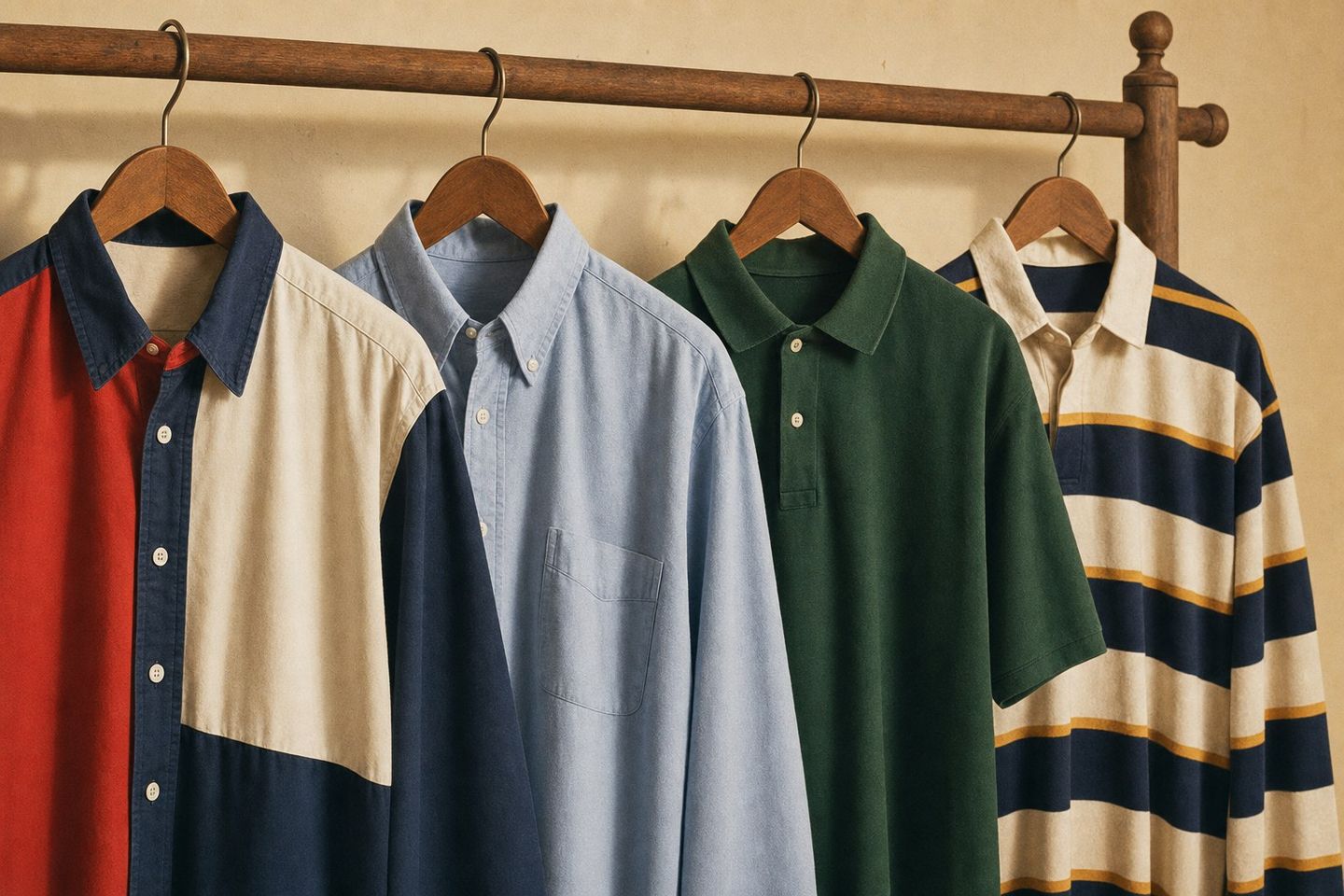 Sélection de chemises et polos streetwear vintage années 90 sur portant