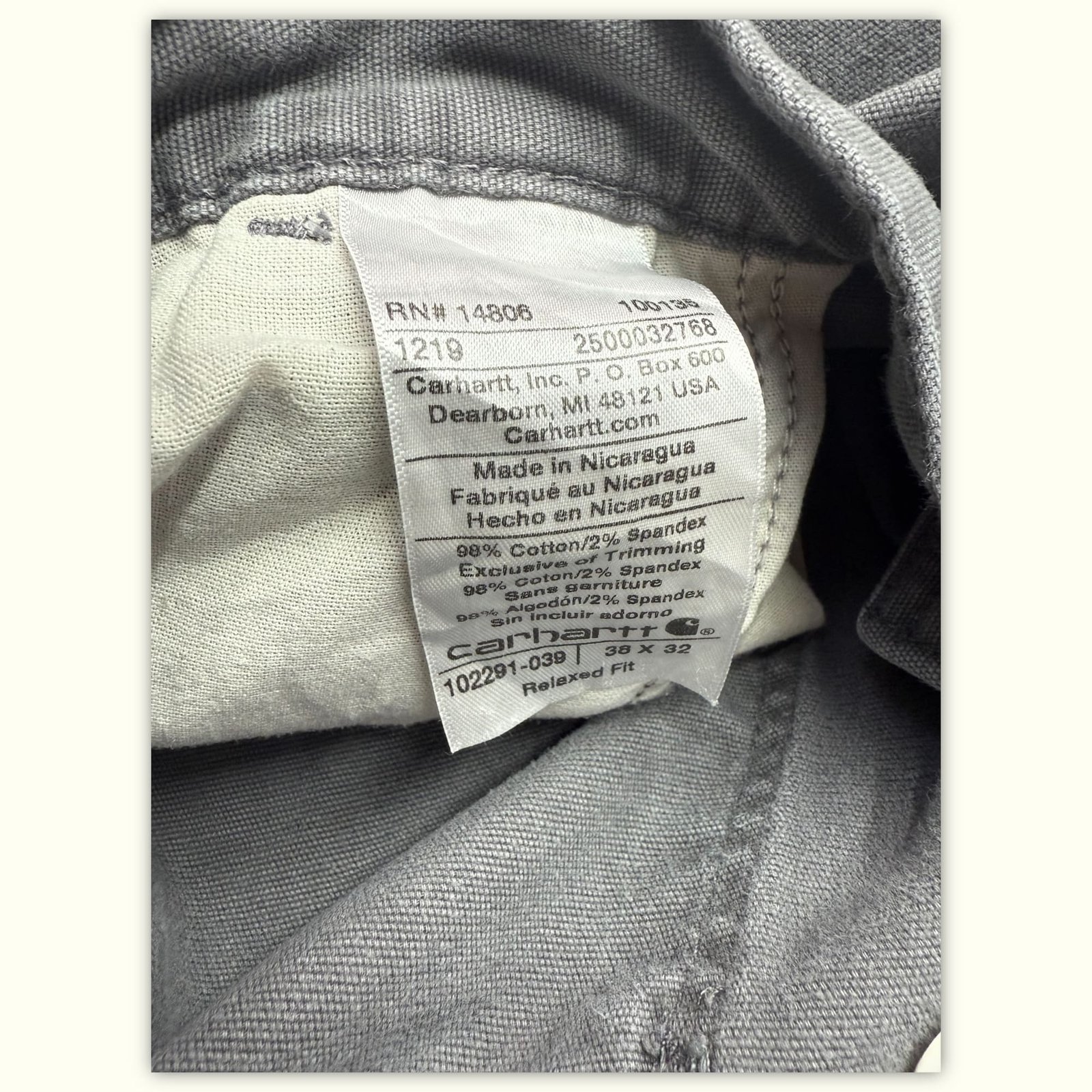 Carhartt Pantalon Relaxed Homme Workwear – W38