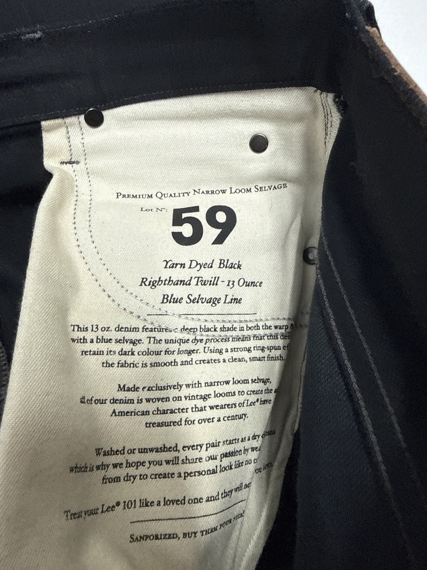 Lee 101 Rider Selvedge Jean Slim Homme Workwear – W32