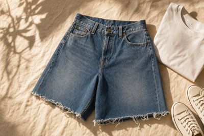 Jean short homme vintage (jort) délavé, coupe streetwear seconde main