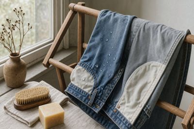 Jean vintage sur sechoir, entretien du denim